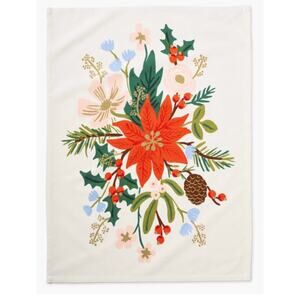 Rifle Paper Holiday Bouquet Holiday Tea Towel, Poinsettia Tea Towel, NEW